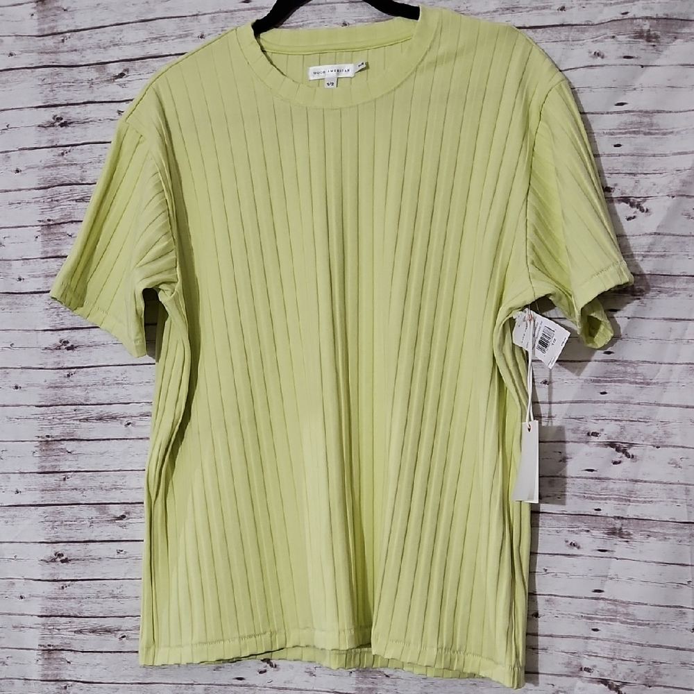 Good American Lime Green Ribbed Boyfriend Tee
